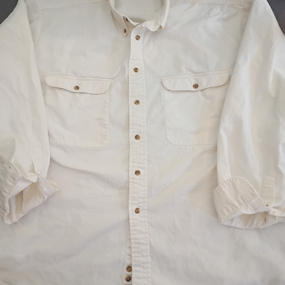 Men's Off-White Button-Down Over Shirt 54" chest 100% Cotton Used